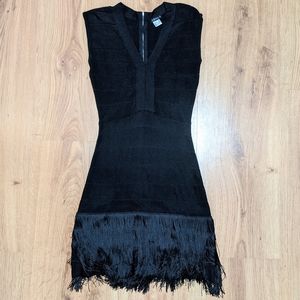 Venus Black Fringed Bandage Dress